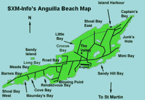 A map of the island with notable beaches marked